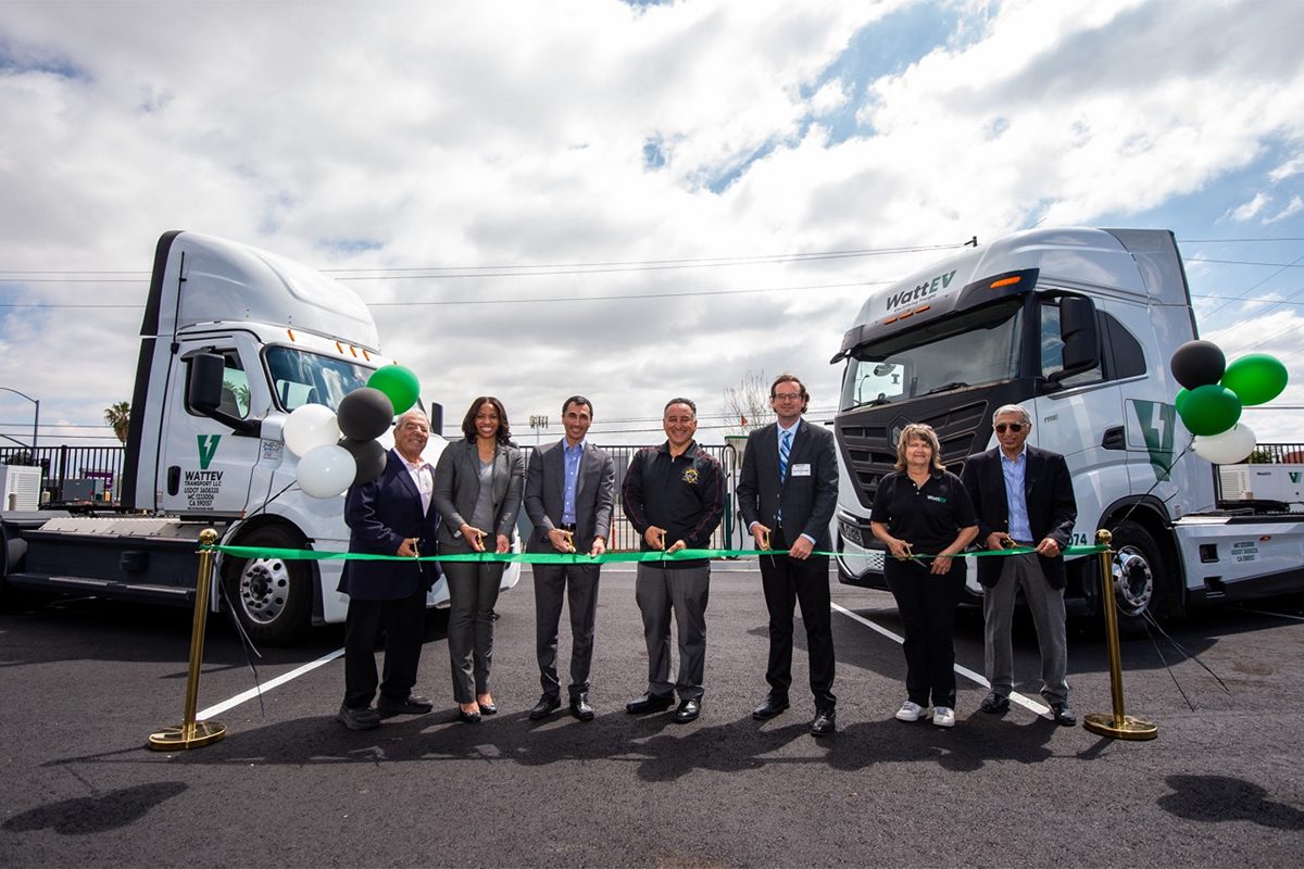 Ribbon cutting event, announcing the expansion of WattEV's battery electric trucks.